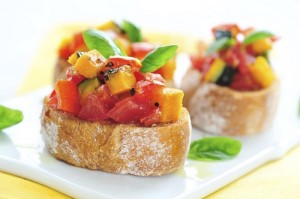 Beautiful bruschetta on a white plate