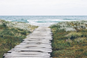 beach boardwalk and ocean