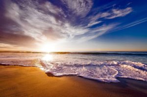 Beach at sunset.